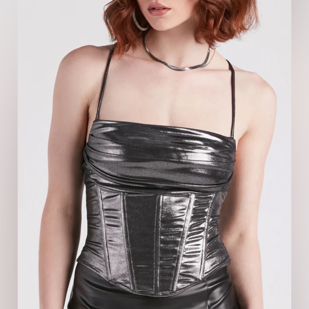 Take Me To The Disco Metallic Corset Top